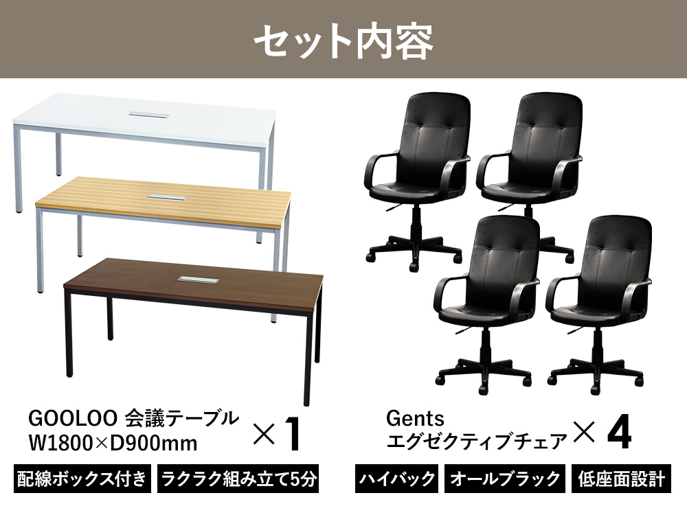 ☆貴重品☆座卓/椅子(テーブル/机/desk/chair) 会議用テーブル チェア ハイバック セット 4人用 GLM-1890H-GEHx4