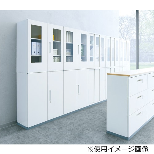 スチールキャビネット 両開き 窓付き書庫 鍵付き 幅900×奥行450