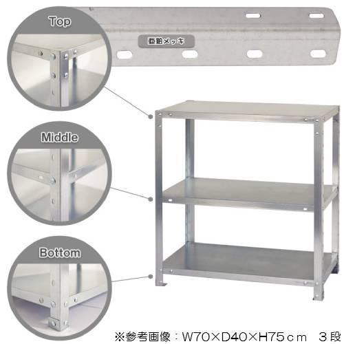 スチールラック 幅45×奥行20×高さ75cm 3段 40kg/段 軽量ラック NSTR