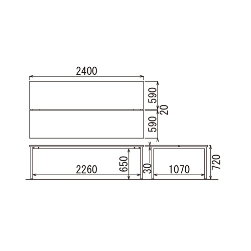 会議用テーブル 天板2分割タイプ 幅2400×奥行1200×高さ720mm 角