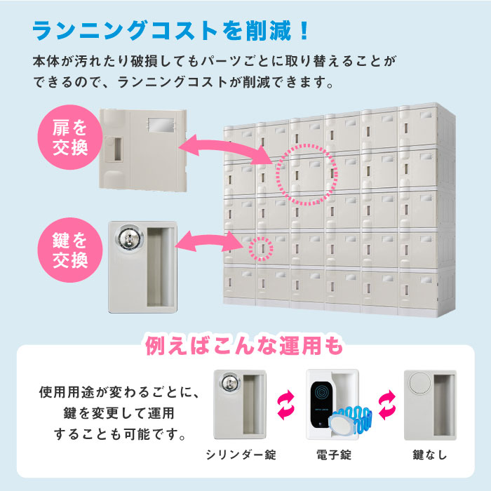 プラスチックロッカー 18人用 ロッカー 3列6段 Mサイズ A-390E