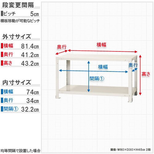 スチールラック 幅80×奥行40×高さ45cm 2段 40kg/段 軽量ラック NSTR スチールラック 幅80×奥行40×高さ45cm 2段 40kg/段 軽量ラック NSTR