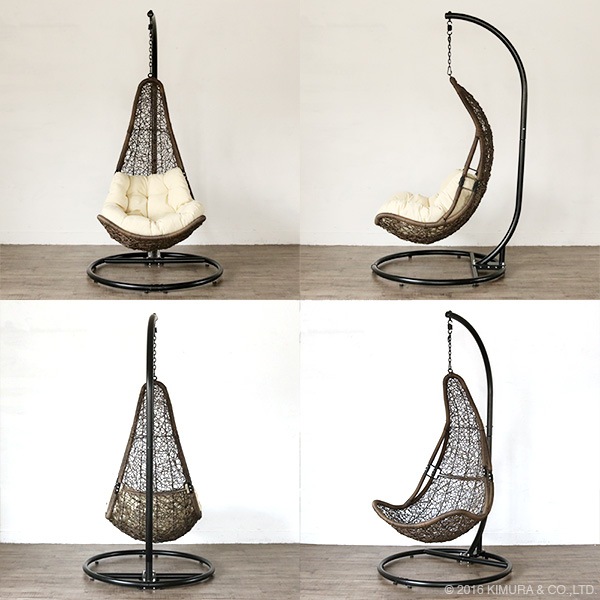 お洒落な ハンギングチェア クッション付 ブラウン 02 ハンモック
