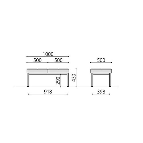ロビーチェア 2人掛け ホワイト脚 幅1000×奥行500×高さ430mm PVC張り 