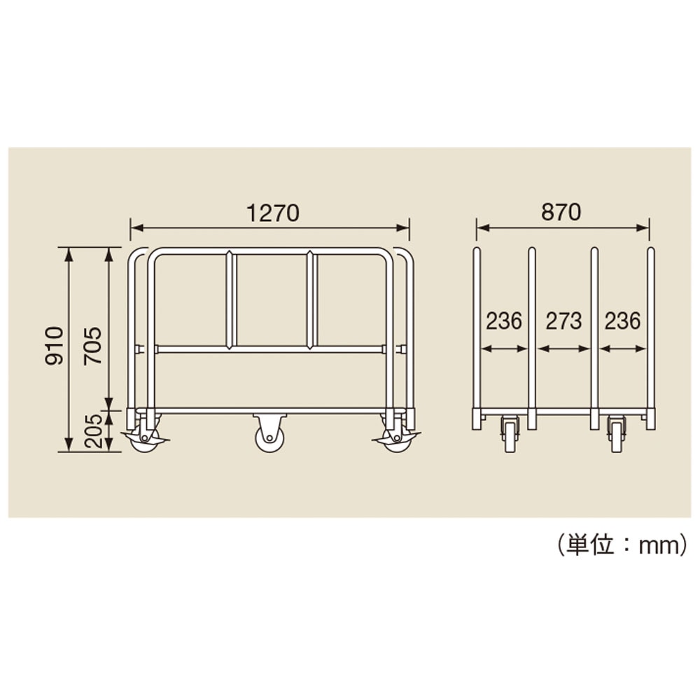 ボード台車ガイド仕様 サカエ 幅1270×奥行870×高さ910mm 均等積載荷重