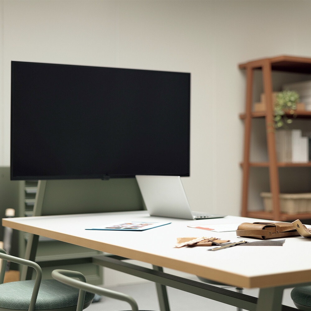 会議用テーブル ライオン事務器 幅1830×奥行900mm モニタースタンド付