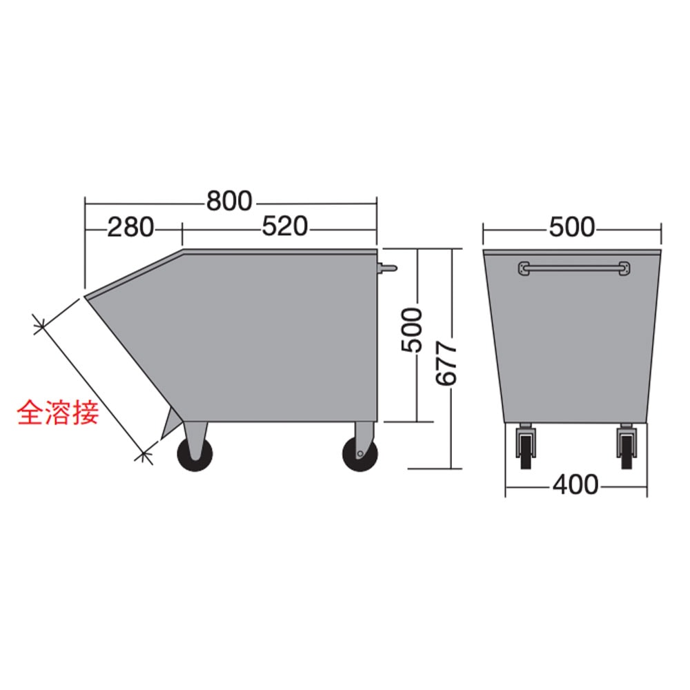 スクラップ台車 サカエ ドレンコック付 幅500×奥行800×高さ677mm 均等