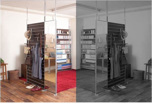 突っ張りミラー 両面 幅40cm スタンドミラー パーテーション nj-0158