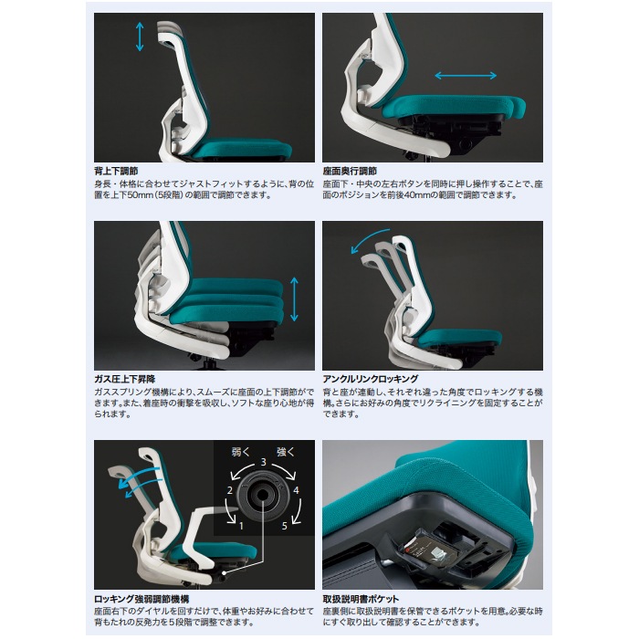 オフィスチェア 肘付きタイプ ヘッドレスト付 ランバーサポート付