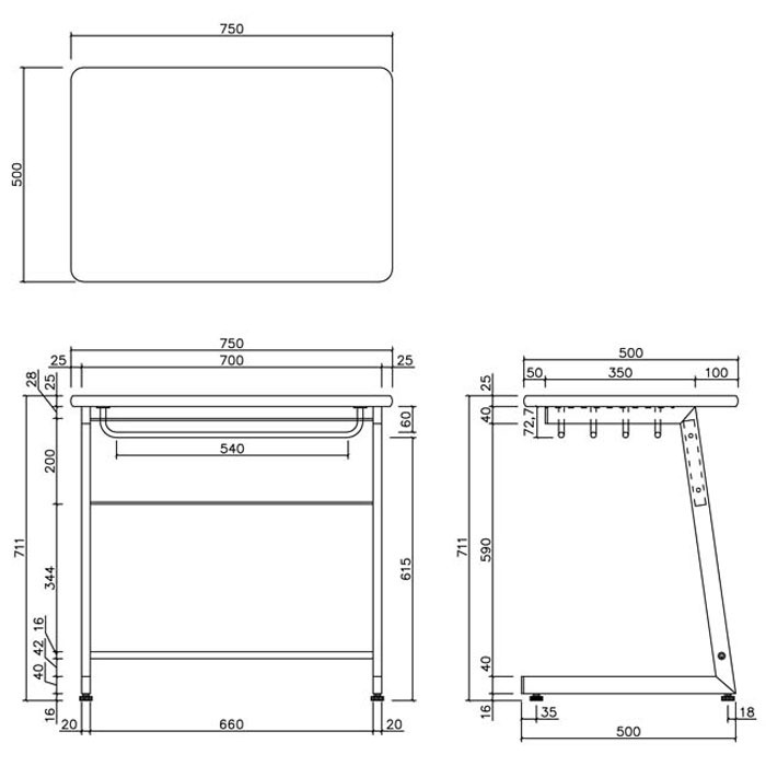 学校机 学習机 学校 机 幅750×奥行500mm RFJD-7570（商品番号：68-rfjd