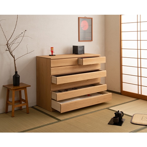 桐洋風チェスト 6段 幅100.5cm 天然木 キャスター付き hi-0106（商品