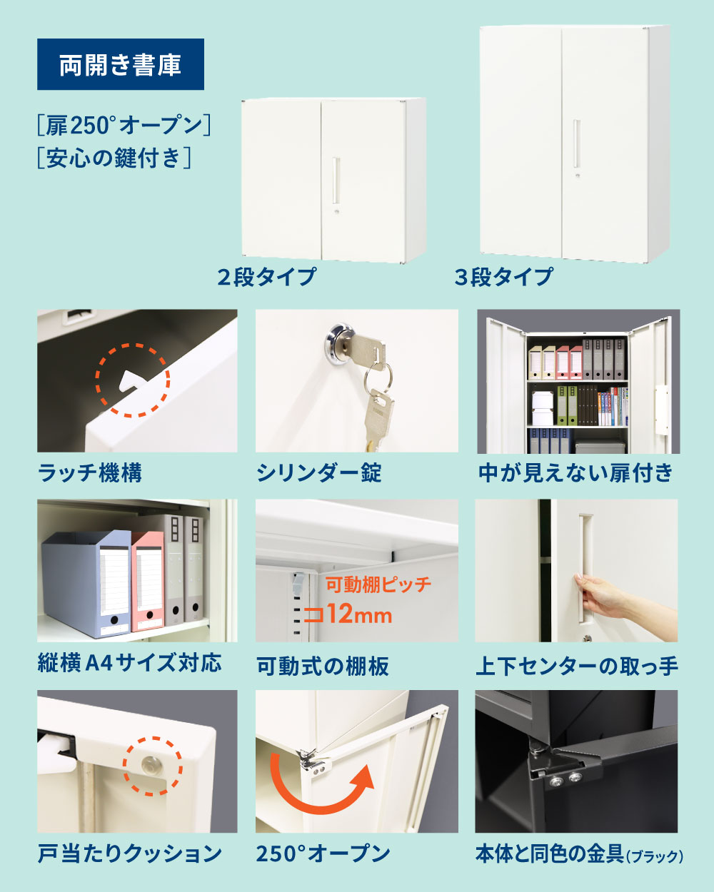書庫 セット 両開き 引戸 EA-8040-2R3H2（商品番号：nf-ea-8040-2r3h2