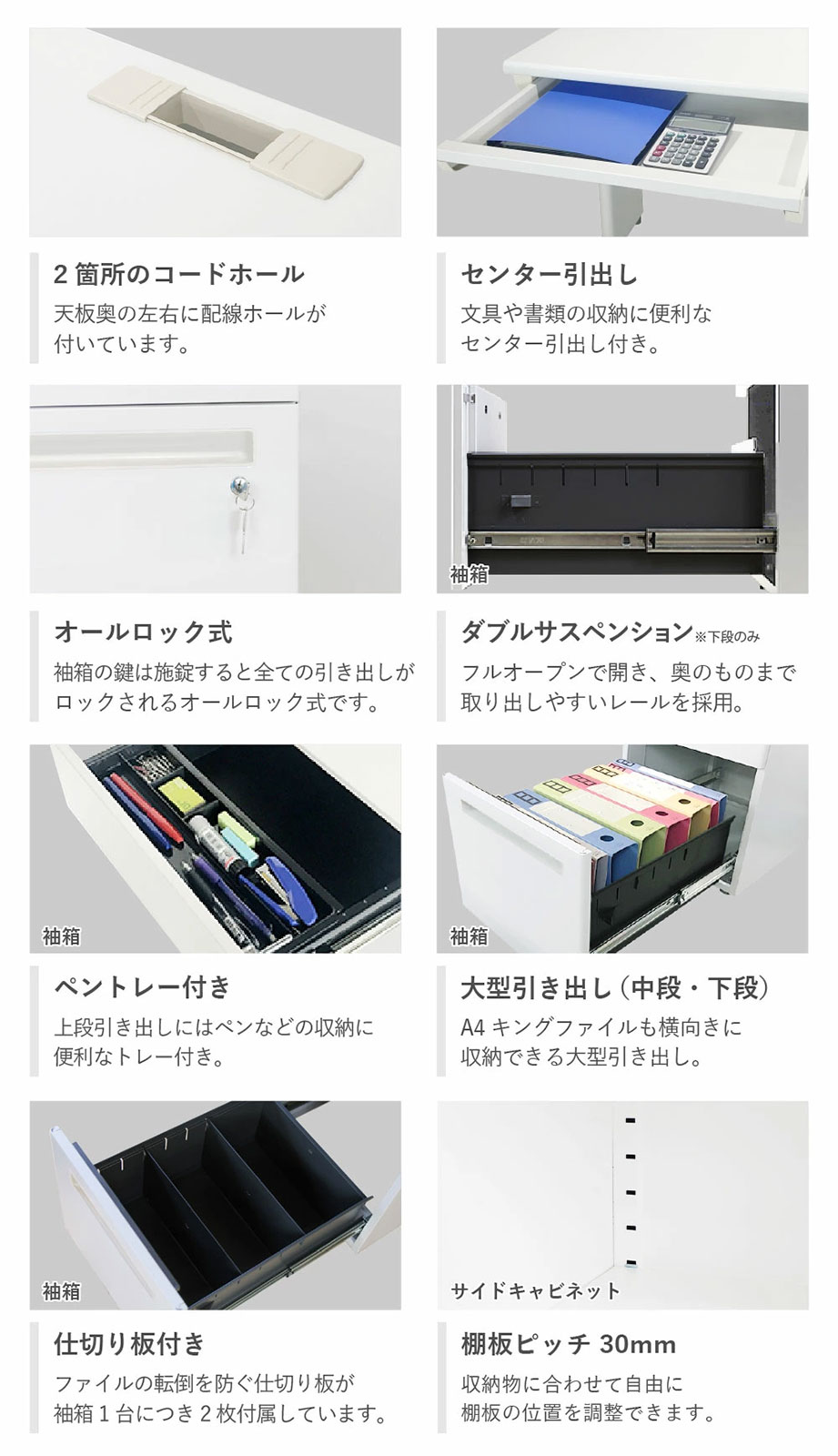 オフィスデスク L字セット 片袖机 幅1400mm キャビネット LKD-147-C