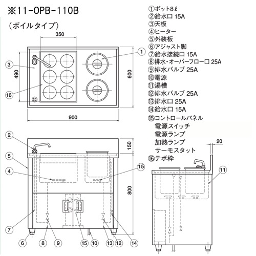 ゆで麺器 ボイルタイプ 幅900×奥行600×高さ800mm 電気ゆで麺器 厨房