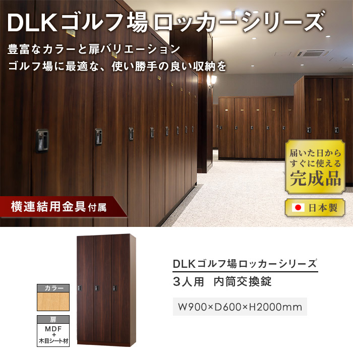 ロッカー 3人用 内筒交換錠 木製 木目 DLK-GWN31（商品番号：43-dlk