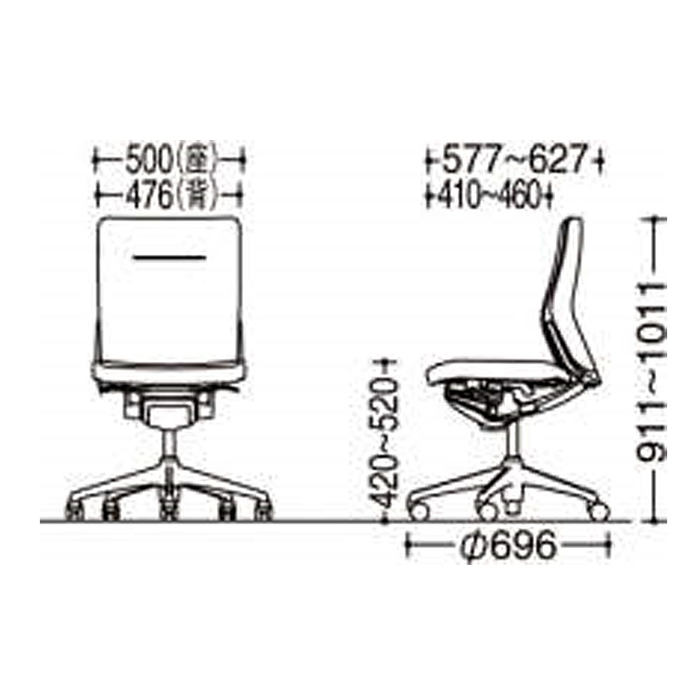 CQ33BS FSF5 |オカムラ コーラル ミドル 背クッション 肘なし ライムグリーン (メーカー直送)