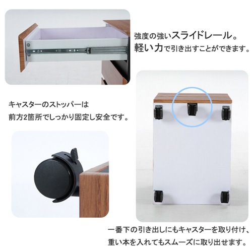 デスクワゴン 3段 キャスター付き サイドワゴン 袖机 BE-1203（商品