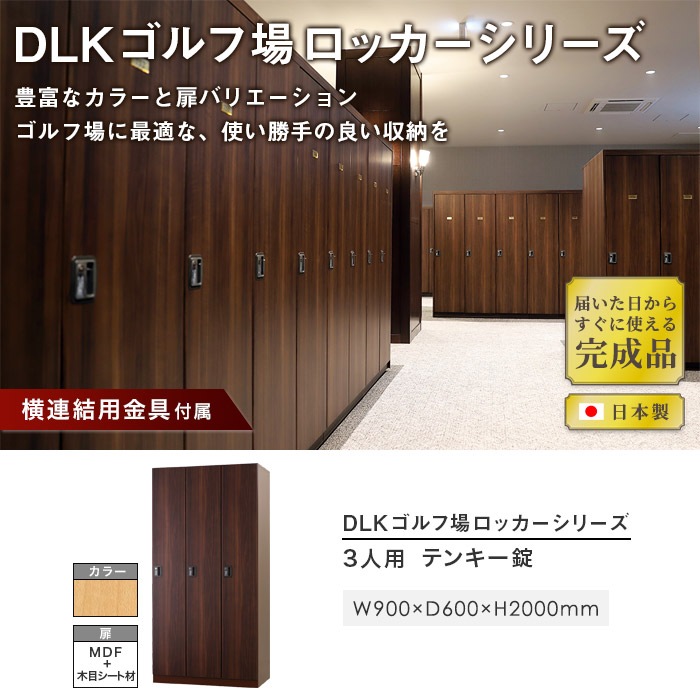 ロッカー 3人用 テンキー錠 木製 木目 DLK-GWT31（商品番号：43-dlk