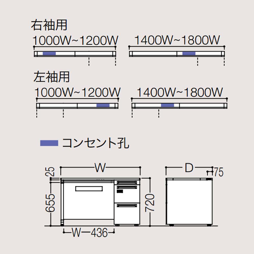 オカムラ アドバンス 片袖机 3段 パネル脚 3V1JZF 3V1GZF（商品番号