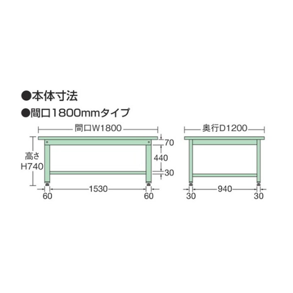 大型作業台 サカエ 軽量KKタイプ サカエリューム天板 幅1800×奥行1200