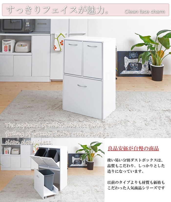 フラップ式ダストボックス 2分別 ホワイトウォッシュ フラップ式ダストボックス 2分別 ホワイトウォッシュ