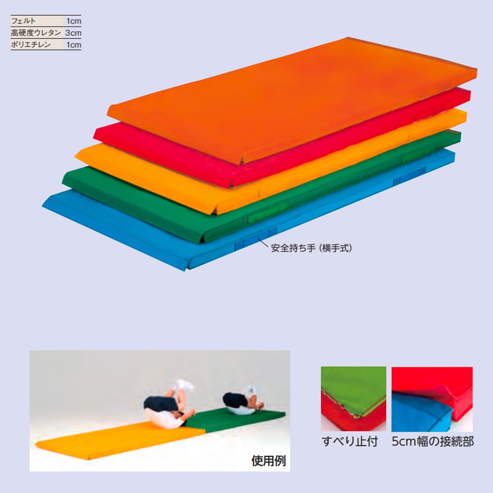 カラー体操マット エバニュー 幅90×長さ180×厚さ5cm 連結可能 再生 