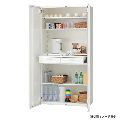 オフィスキッチン 幅900×奥行450×高さ2100mm ホワイト 内筒交換錠付