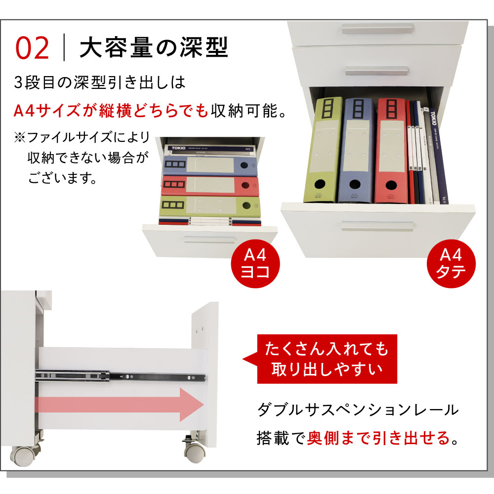 インワゴン キャビネット サイドワゴン オフィスワゴン 3段 キャスター