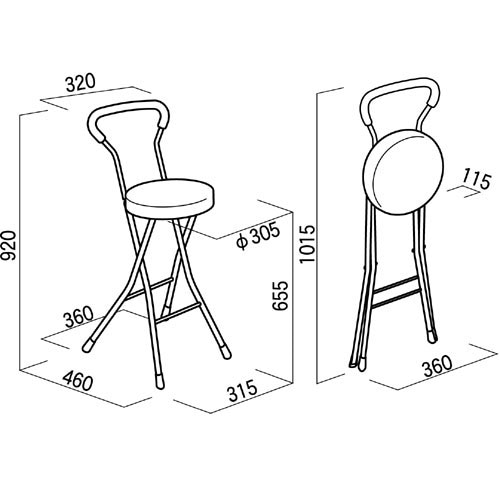 折りたたみ椅子 ハイタイプ 4脚セット 幅360×奥行460×高さ920mm