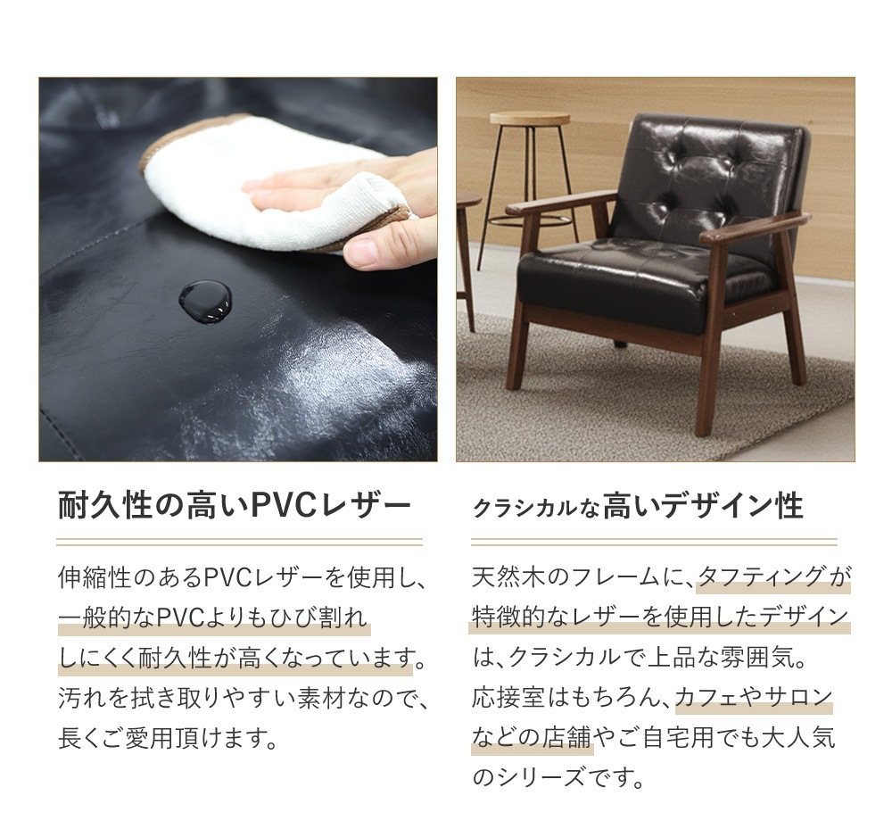 応接ソファ 1人用 幅640×奥行730×高さ735(座面高405)mm ANITA-1-2