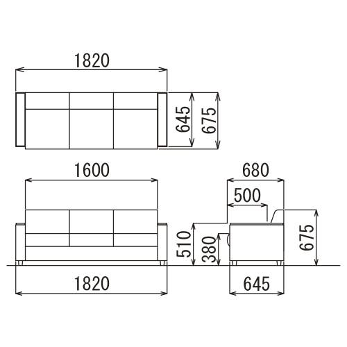 応接ソファ 3人掛けソファ ビニールレザー ブラック RE-2683V（商品