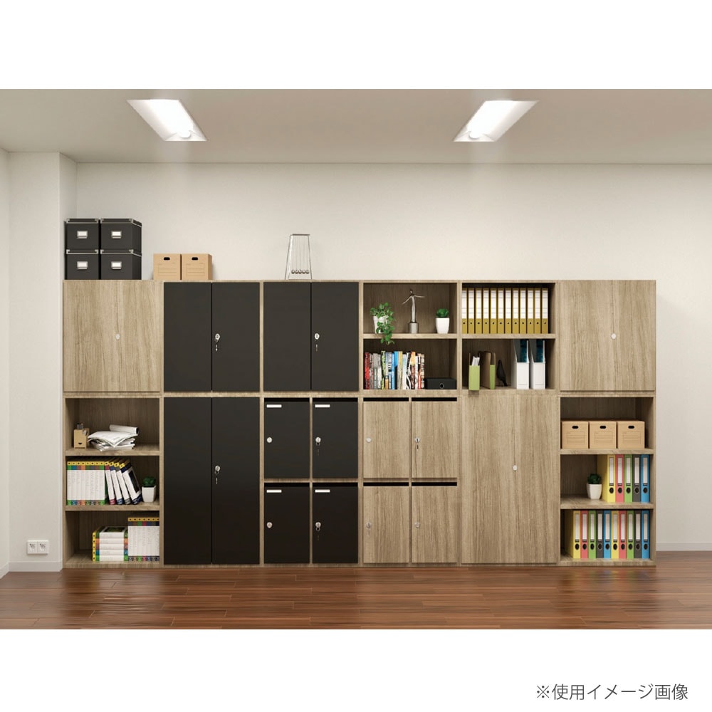 木製書庫3段用両開き扉 オプション 片面幅388×奥行20.5×高さ1115mm 鍵