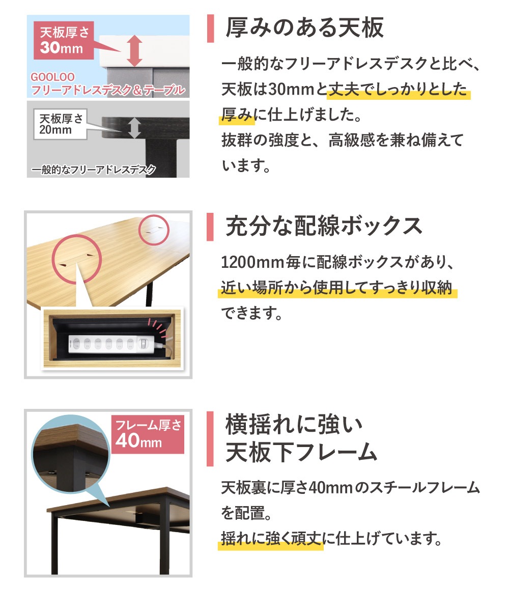 フリーアドレスデスク セット 4人用 幅2400mm オフィスチェア GFA