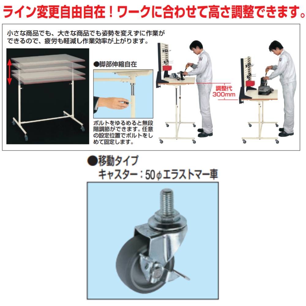 軽量セルワーク作業台 サカエ 昇降移動式 幅900×奥行600×高さ700