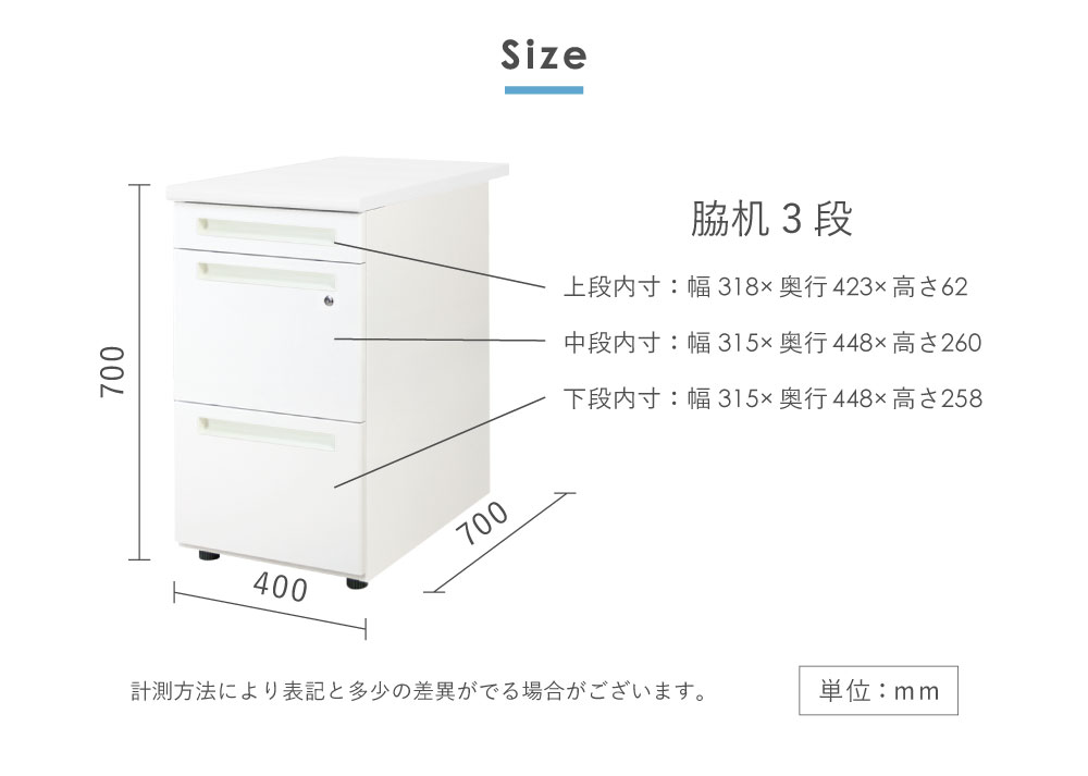 倉庫受取限定】 脇机 3段 幅400×奥行700mm デスクワゴン LD-WD3-SO