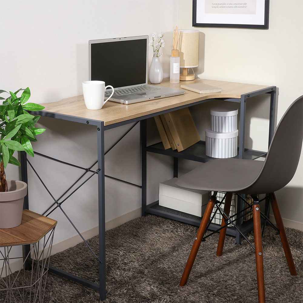 コーナーデスク 幅1100×奥行580×高さ720mm ラック付き パソコンデスク