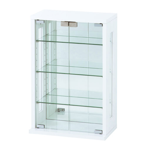 ホワイト ガラスケース 収納付き コレクションケース 小物収納 スタイリッシュ ガラス コンパクト
