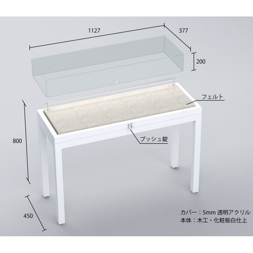 アクリルケース Tavolo LED照明あり 幅1200×奥行450×高さ950mm 