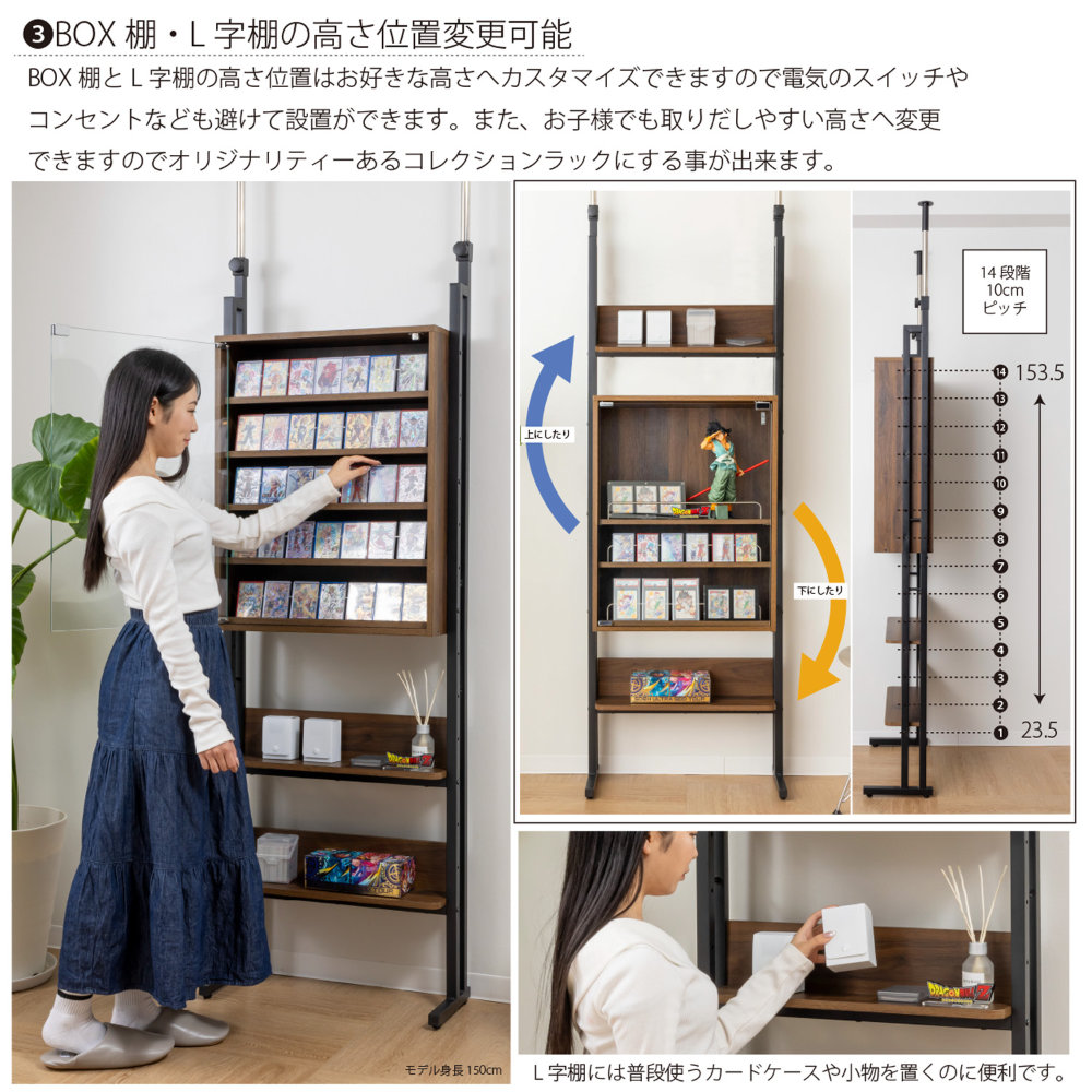 ディスプレイラック 幅60cm ガラス扉 コレクションラック 突っ張り