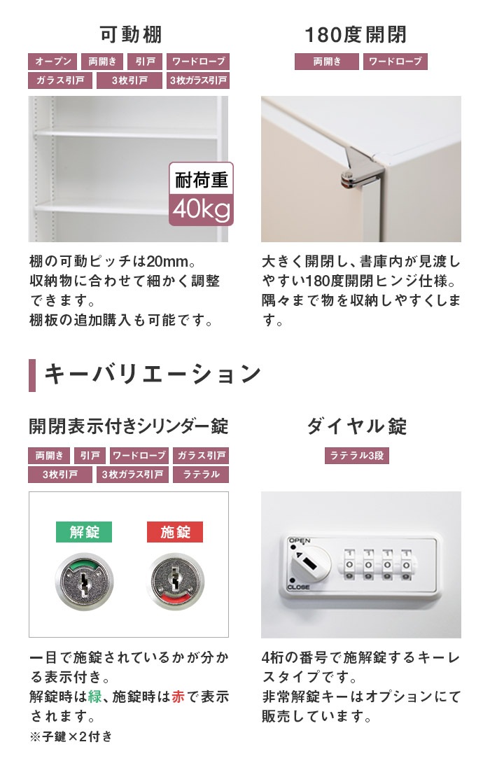 移転セール！３月２６日で出品終了！美品 鍵付き キャビネット 書庫 幅88cm×高さ102cm×奥行40cm 事務所 事務用品 国産 完成品 両開き書庫 3段 鍵付き 下置き ホワイト ブラック 幅880
