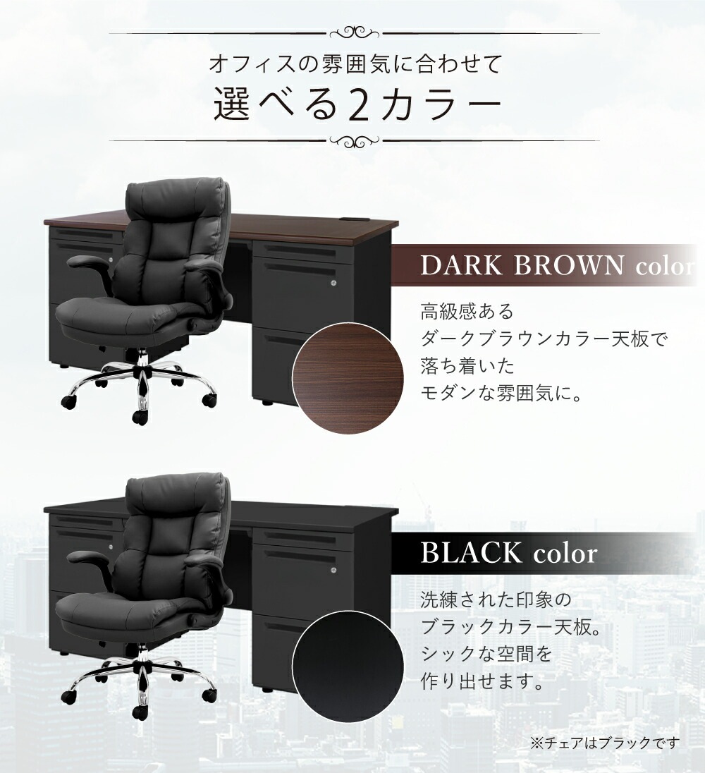 エグゼクティブデスク セット 両袖 W1400 ブラック LRD-147BK-DYN-1
