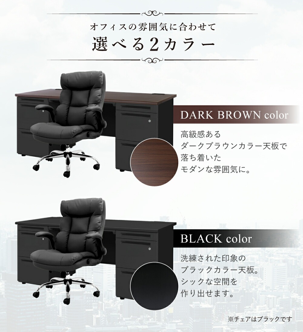 エグゼクティブデスク セット 両袖 W1600 ブラック LRD-167BK-DYN-1
