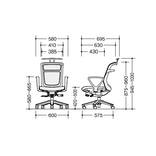 オフィスチェア ハンガー付き 肘付き 布張り ミドルバックチェア