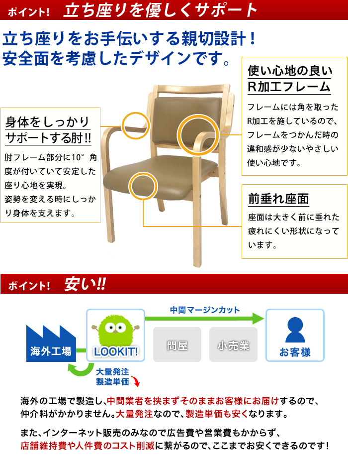 ダイニングチェア 4脚セット 木製 介護 椅子 ANG-1H-S4（商品番号：ang
