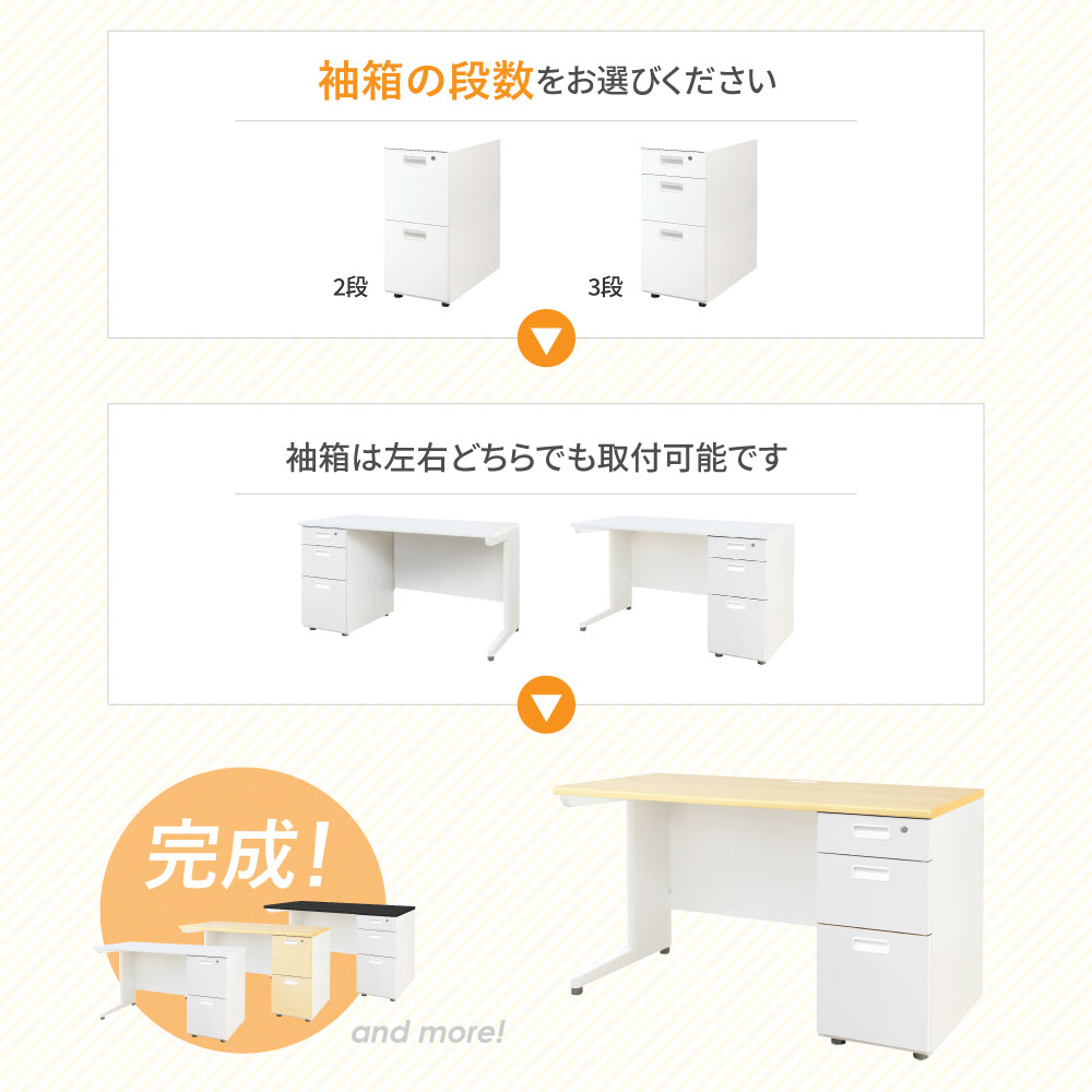 オフィスデスク 片袖机 本体ホワイト 袖箱 無地 LKD-106（商品番号 