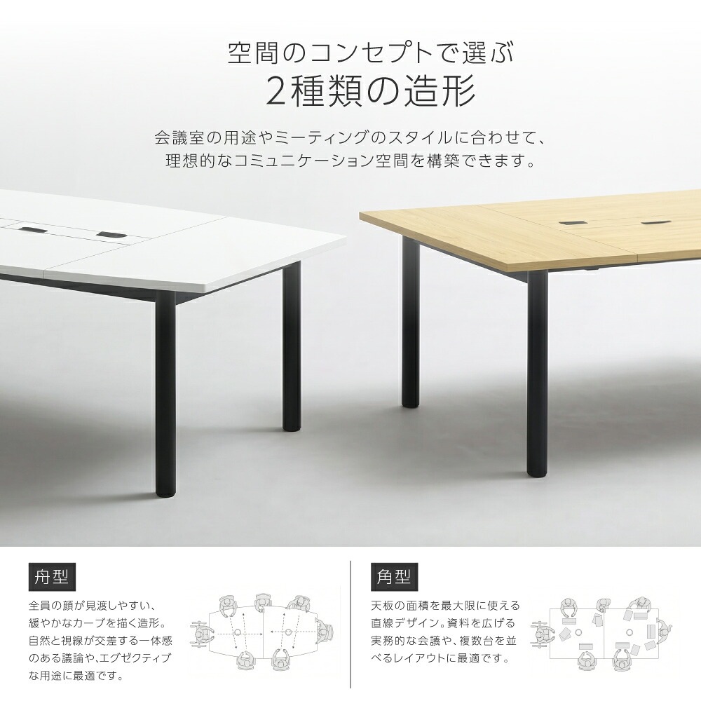 倉庫受取限定】 会議用テーブル 舟型 幅3000mm 配線ボックス付き