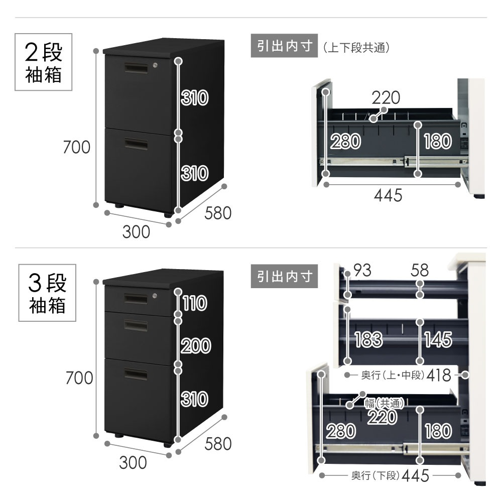 オフィスデスク 片袖机 本体ブラック 袖箱 無地 LKD-106B（商品番号