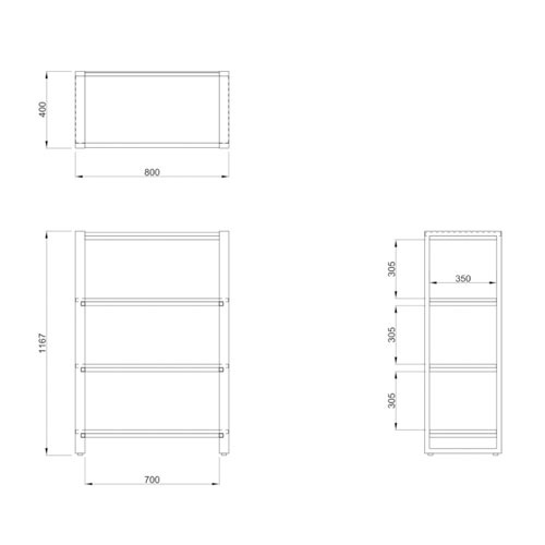 シェルフ 3段 書庫 本棚 幅800×奥行400×高さ1167mm RFFSH-803（商品