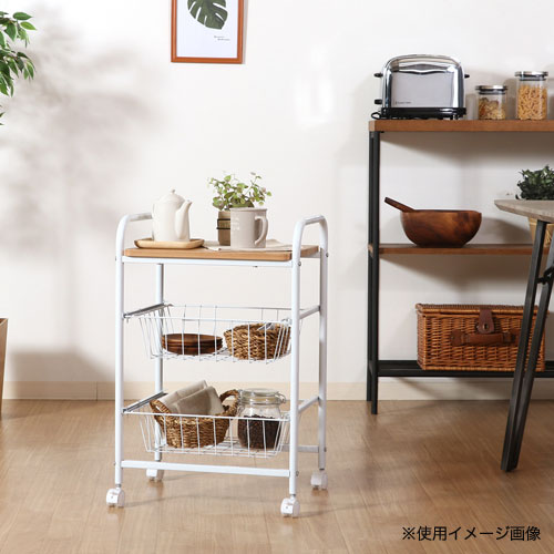 木製キャスター付きキッチンワゴン キッチンワゴン 幅450×奥行355×高さ695mm 木製天板付ワゴン キャスター