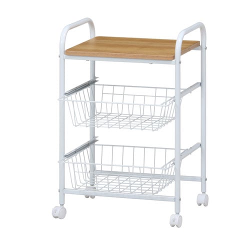 木製キャスター付きキッチンワゴン 木製ダイニングワゴン/天板タイルトップ ライト色 STW-001 (キャスター